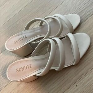 Beige / cream block heel